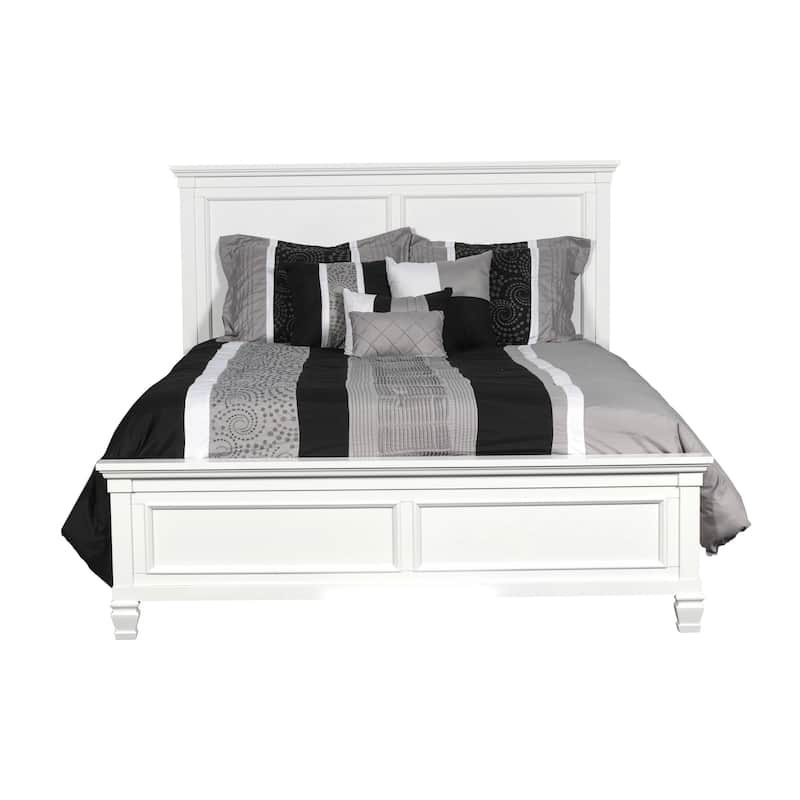 Umi King Size Bed, Classic Panel Design with Molded Details, White Wood