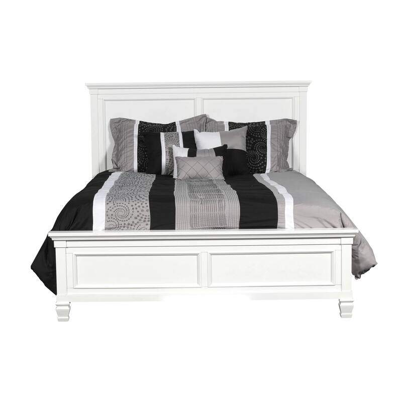 Umi Queen Size Bed, Classic Panel Design with Molded Details, White Wood