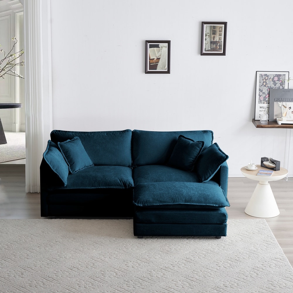 GDFStudio - Pawn Chenille L-Shaped 2 Seater Sofa with 1 Ottoman with Pillow