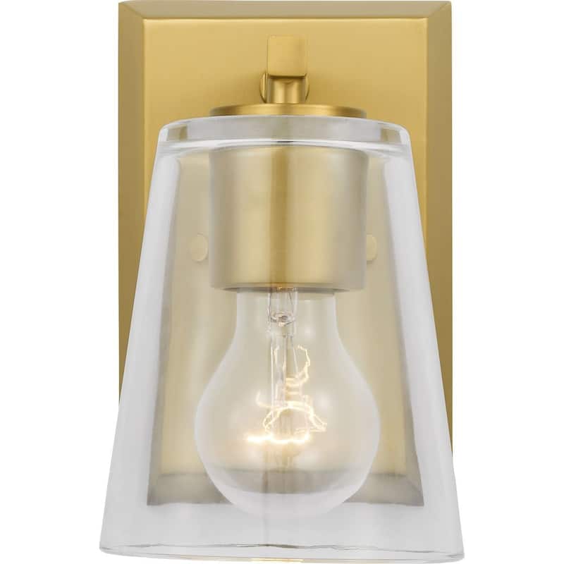 Vertex Collection One-Light Brushed Gold Clear Glass Contemporary Bath Light - 4.75 in x 6.25 in x 7.5 in