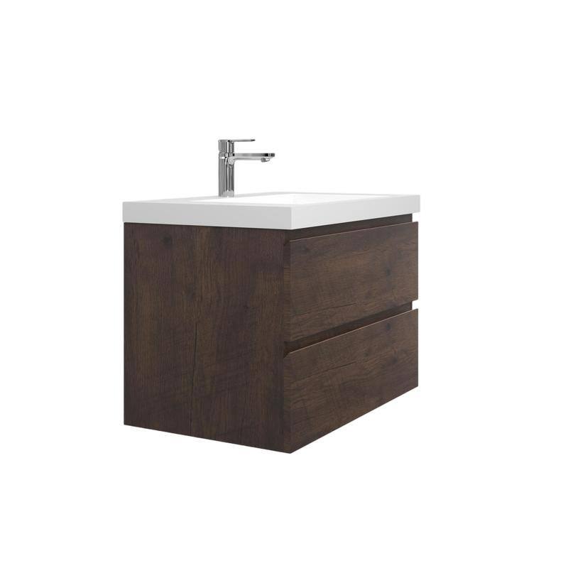ABRUZZO 24" Floating Single Bathroom Vanity Wall-Mounted with Integrated Resin Top Basin 2 Soft Close Drawers Full Assembly