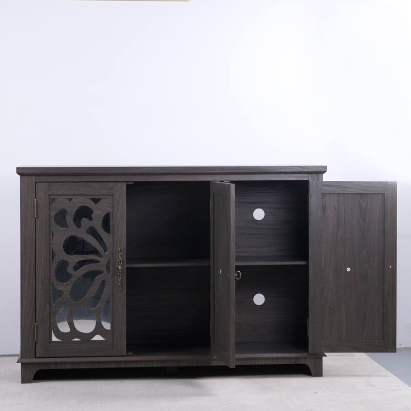 Spacious size countertop Sideboard with 3 mirrored doors adjustable shelves buffet cabinet, storage cabinet for living room