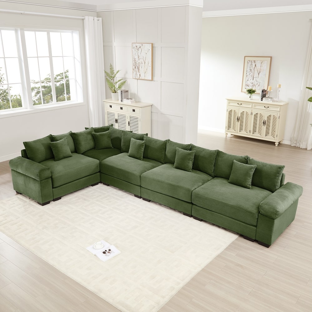 GDFStudio - Corduroy L-Shaped 5-Seater 154.6" Cloud Modular Sectional Couch