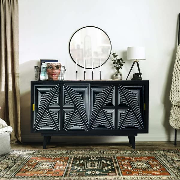 slide 2 of 9, Bidi Mid-Century Modern Solid Wood 2-shelf Buffet by Furniture of America Black