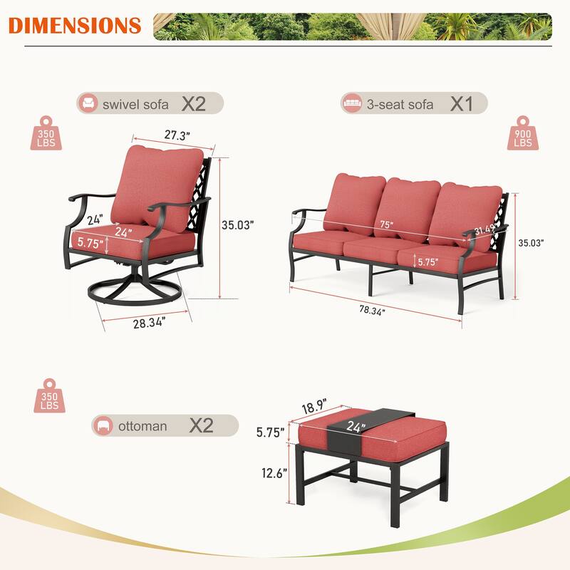 MAISON ARTS 4/5-Piece Patio Conversation Sets, Sofa Set with 2 xSingle Sofa Chairs, 1 x 3-seater Sofa and Coffee Table/Ottomans