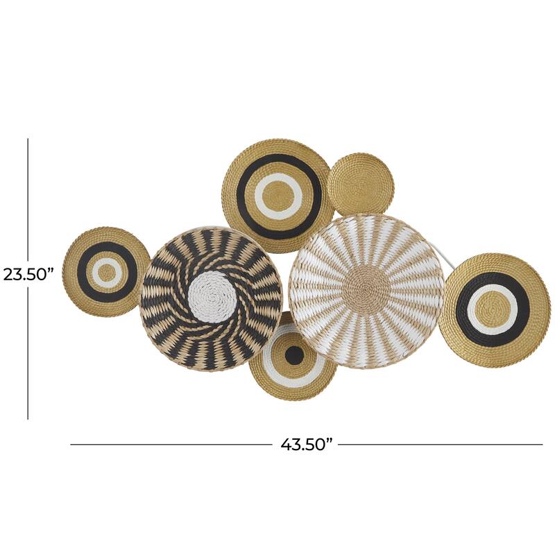 Dried Plant Plate Handmade Woven Home Wall Decor with Intricate Patterns - Gold - Roche River Decor