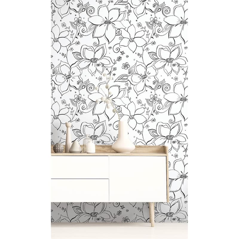 NextWall Linework Floral Peel and Stick Removable Wallpaper