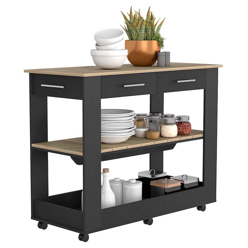 Kitchen Island 46 Inches Dozza,Wooden Storage Island with Two Drawers