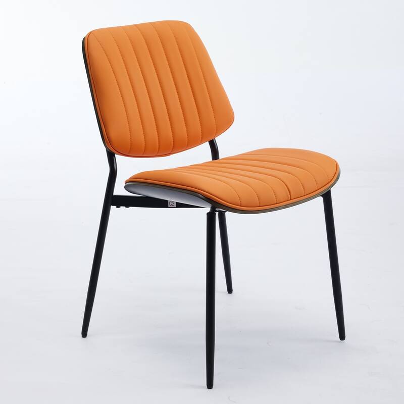 Dining Chairs Set of 2, PU Leather Upholstered Chairs, Kitchen Chairs with Bentwood Back, Metal Legs & Adjustable Foot