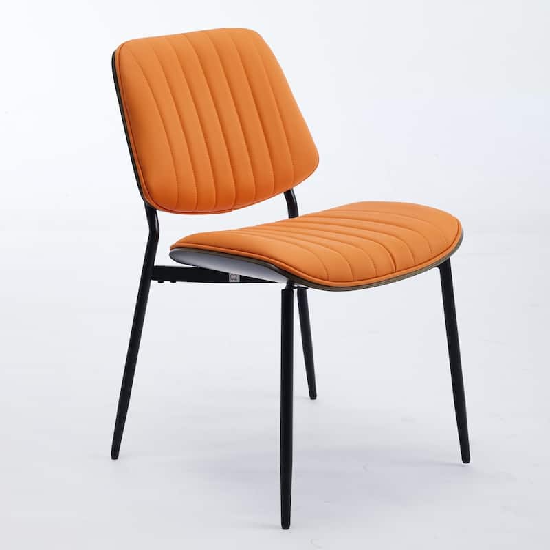 Dining Chairs Set of 2 Mid Century Modern Retro Faux Leather Chair with Walnut Bentwood Back Upholstered Seat Metal Legs