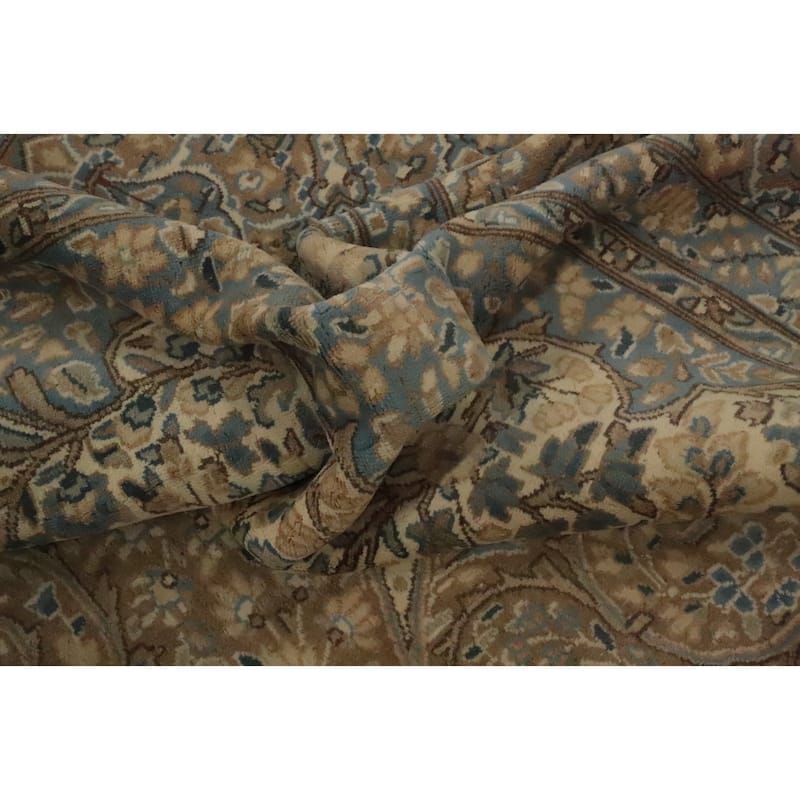 Hand Knotted Oriental 100% Wool Carpet Traditional Floral Brown Kerman Area Rug - 12' 11'' X 9' 7''