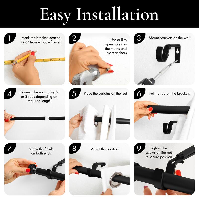 Meriville 1-Inch Diameter End Cap Single Window Curtain Rod