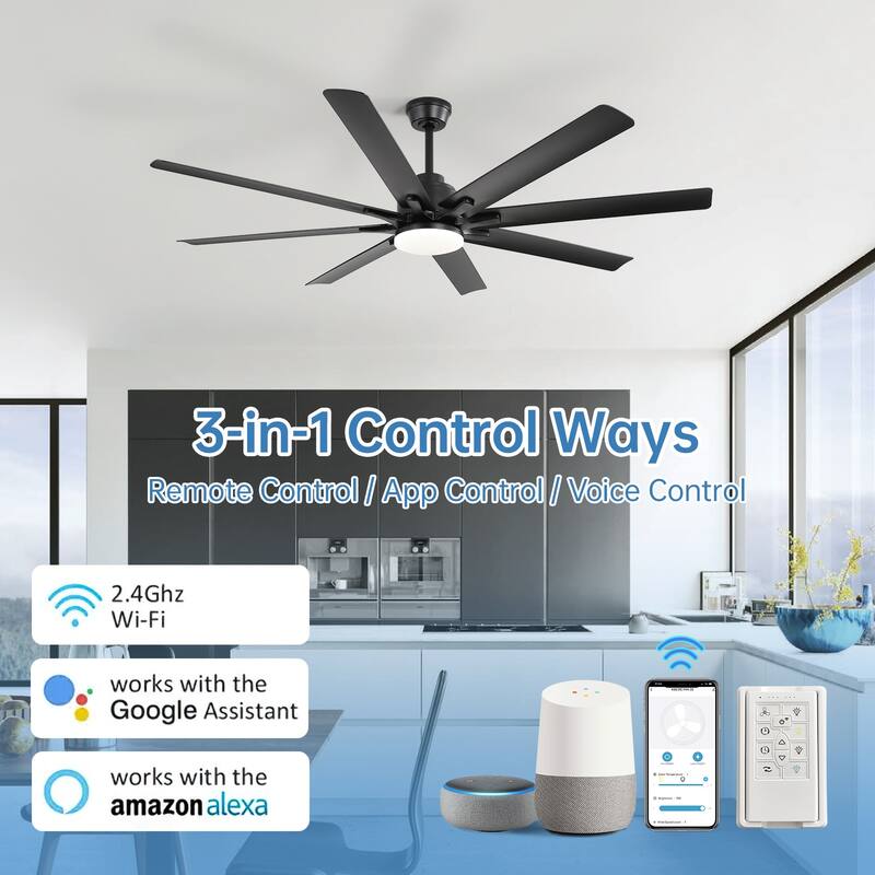 48in/52in/66in/72in/84in Industrial Matte Black Large Windmill Ceiling Fan with Light and Remote