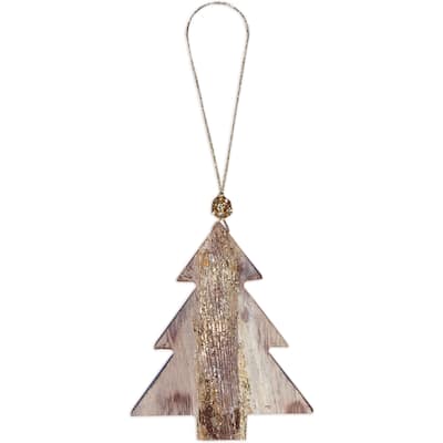 Wood Tree Gold Accent Orn -Set of 2