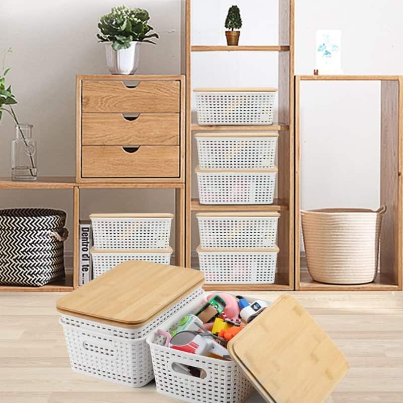 Plastic Storage Baskets With Bamboo Lid Pantry