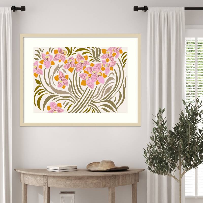 Orange and Pink Floral Pattern by Annick Wood Framed Wall Art Print