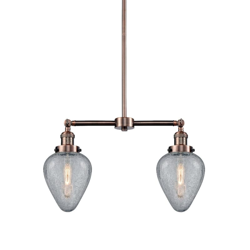 Innovations Lighting Geneseo 2 Light 21" Wide Linear Chandelier - Antique Copper / Clear Crackle
