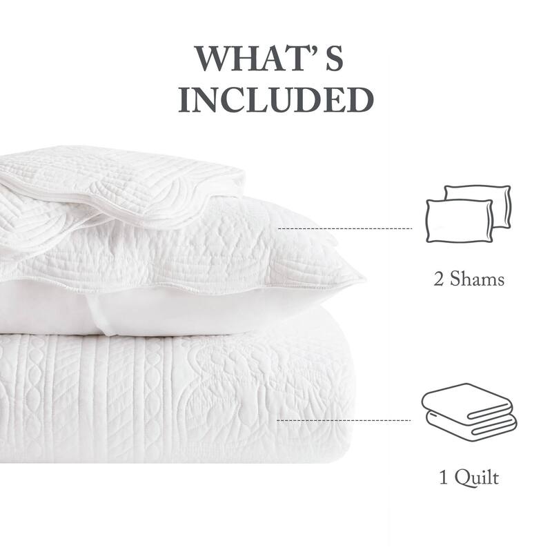 Madison Park Marino 3 Piece Reversible Scalloped Edge Quilt Set