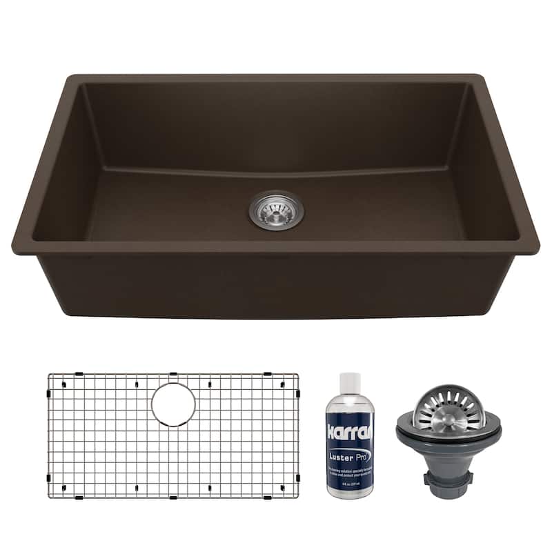 Karran Undermount 32.5 in. Large Single Bowl Quartz Kitchen Sink Kit - Brown