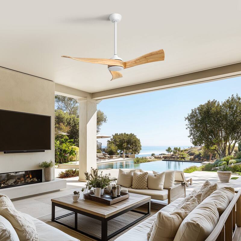 Sofucor 52 Inch Farmhouse Indoor&Outdoor Ceiling Fan with Remote,LED Light Optional
