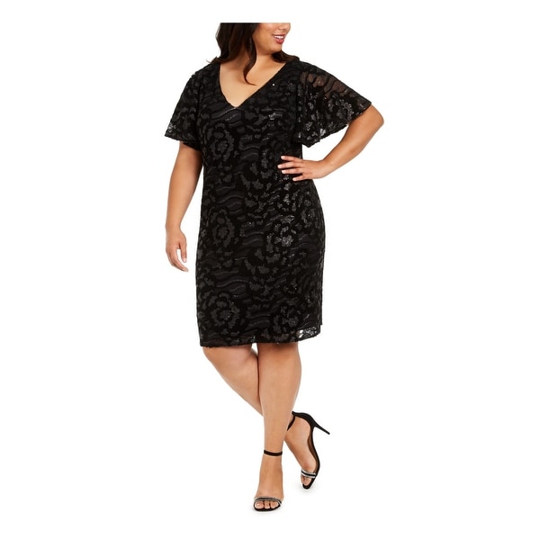 CALVIN KLEIN Black Short Sleeve Knee Length Sheath Dress Size 16W. Opens flyout.