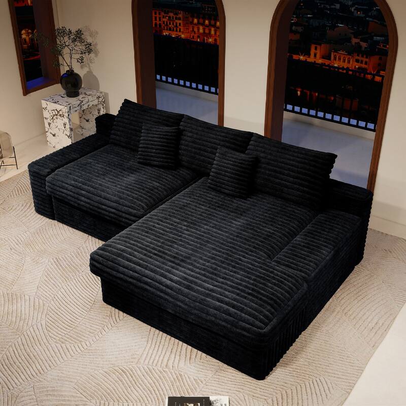 Roomfitters 118.1" Modular Sectional Sofa, 2-Piece Compressed Cloud Couch, No Assembly Required, Plush Corduroy, Black