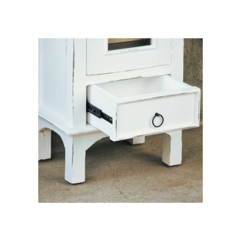 One Door End Table Solid Wood Nightstand - Fully Assembled Distressed White Accent Table - 36
