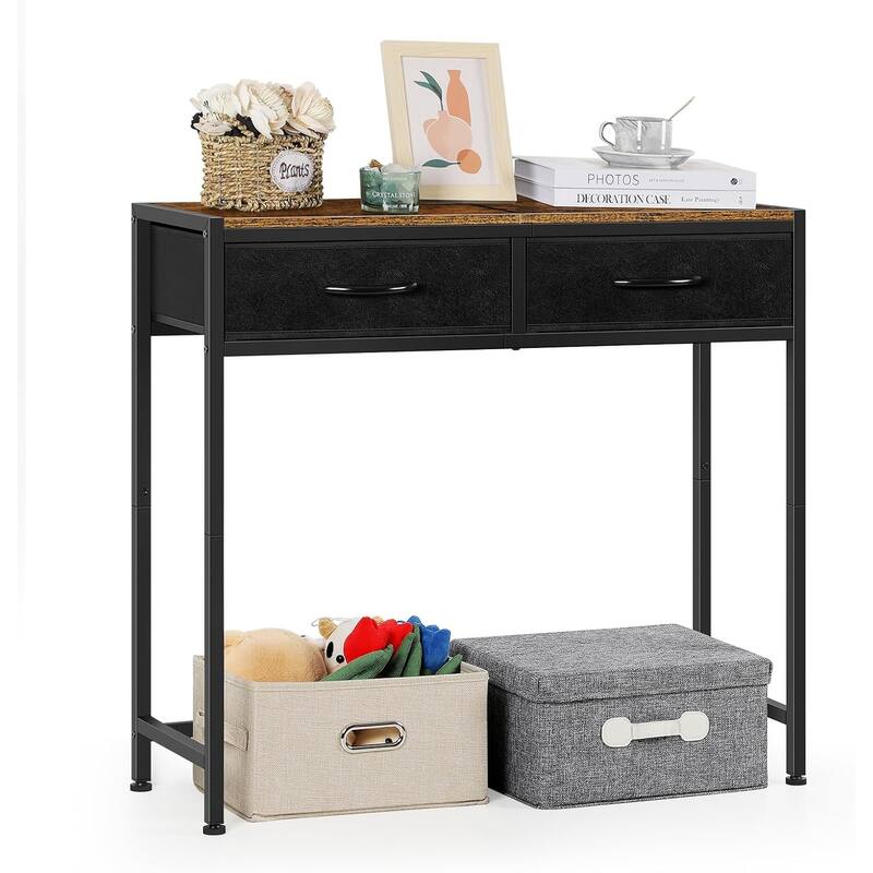 33.5" Modern Narrow Console Table with Drawers - Brown