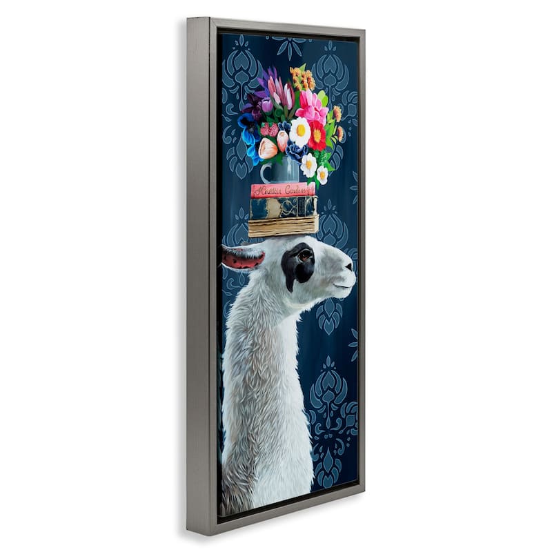 Stupell Llama with Book & Flower Arrangement Framed Floater Canvas Wall Art Design By Heather Gauthier
