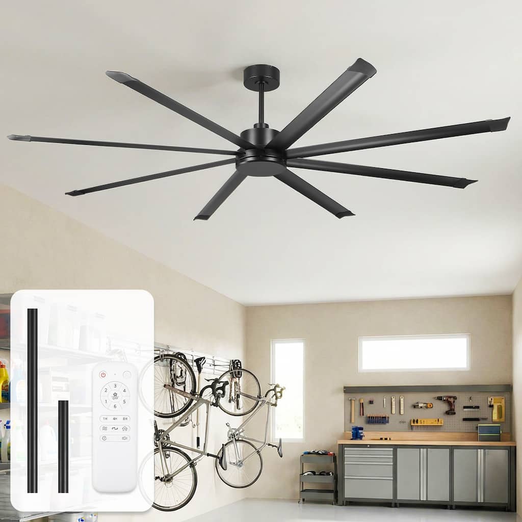 100-inch Black Industrial Extra Large Commercial HVLS Ceiling Fan with 8 Aluminum Blades and Remote Control - 99.8" W x 23.62" H