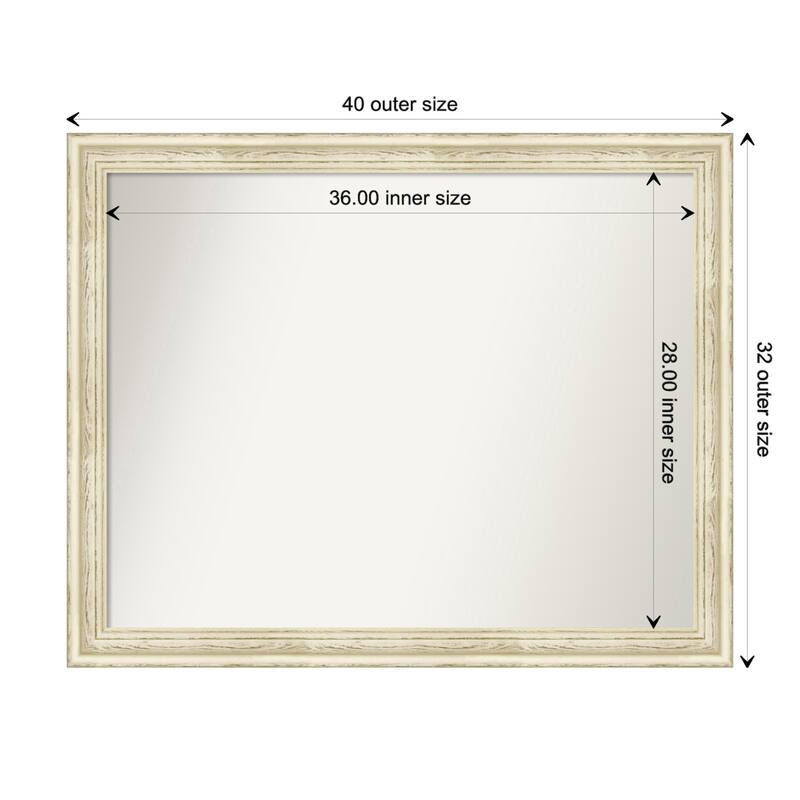 Country White Wash Framed Non-Beveled Custom Wall Mirror, Bathroom Vanity Mirror - Outer Size: 40.5 x 32.5