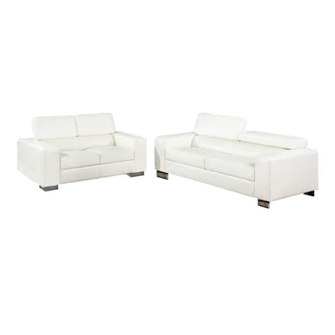 2 Piece Leatherette Sofa Set with Chrome Legs in White