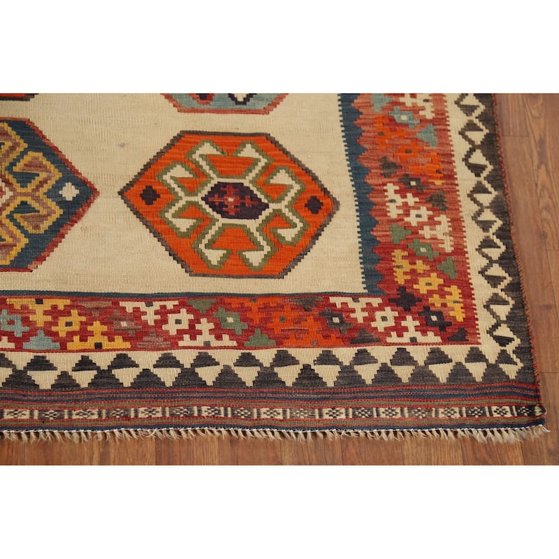 Kilim Qashqai Persian Vintage Rug Orientak Beige Wool Carpet - 5'1"x 8'3"