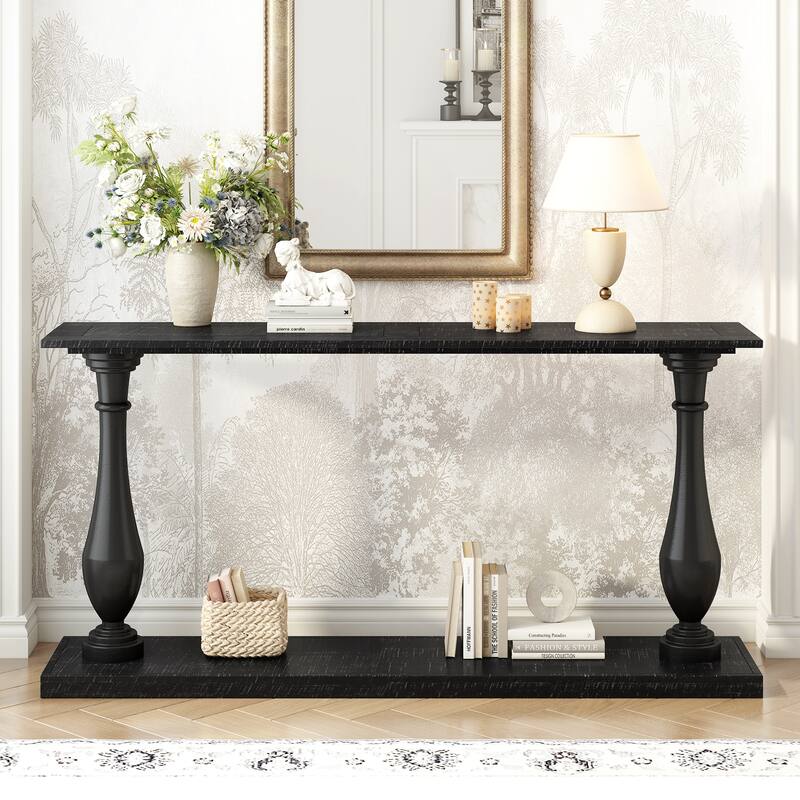 Sophisticated Console Table with Pine Veneer and Vertical Striped