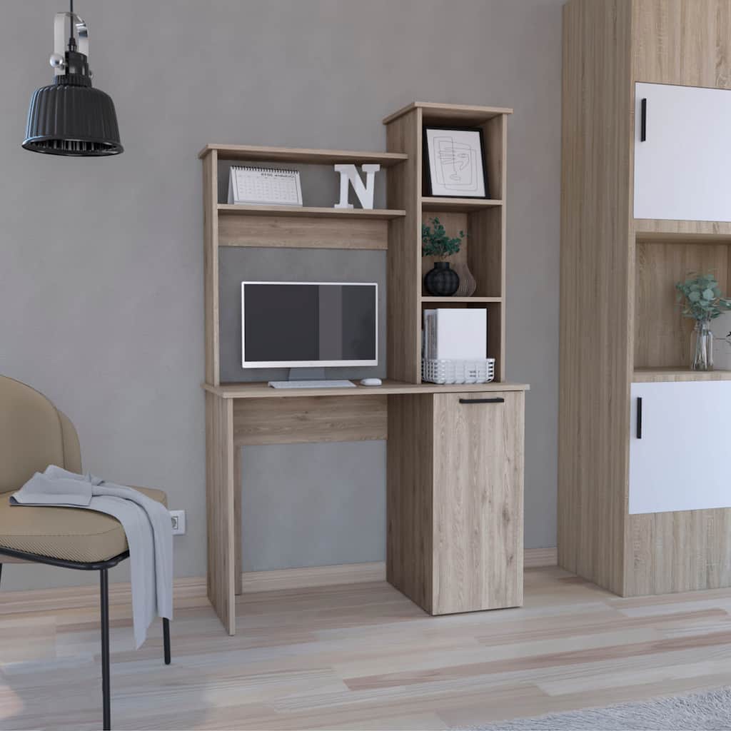 Stylish Computer Desk with Hutch, Spacious Work Surface, 3-Tier Shelves, and Storage Cabinet for Home Office Efficiency