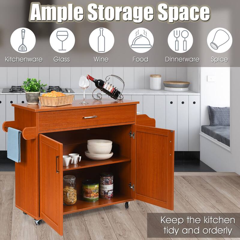 Costway Rolling Kitchen Island Cart Storage Cabinet w/ Towel & Spice
