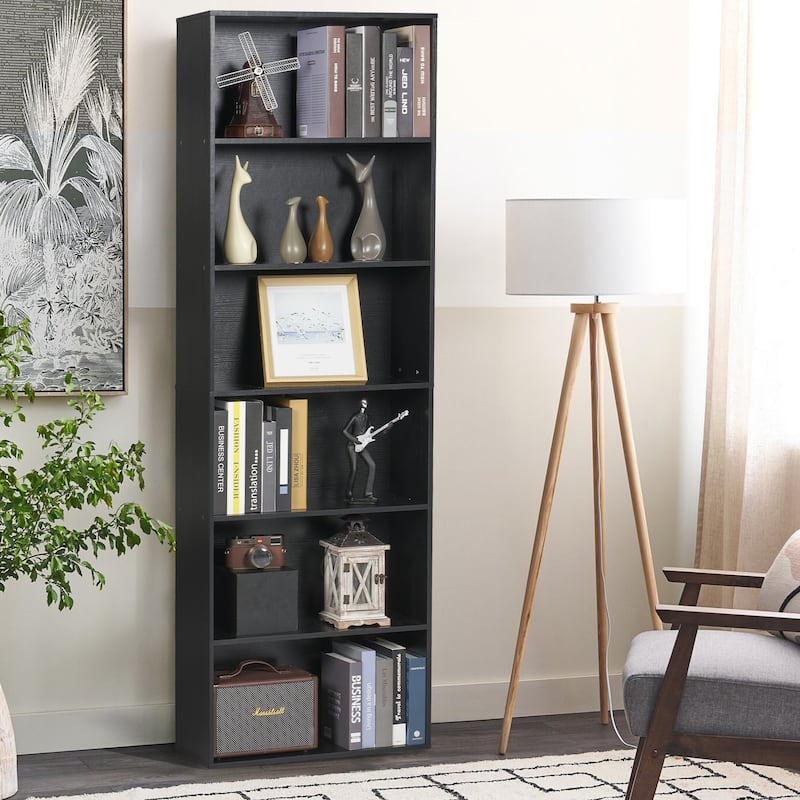 Bookcase and Bookshelf, Floor Standing 6-Story High Bookshelf - 1 - Black
