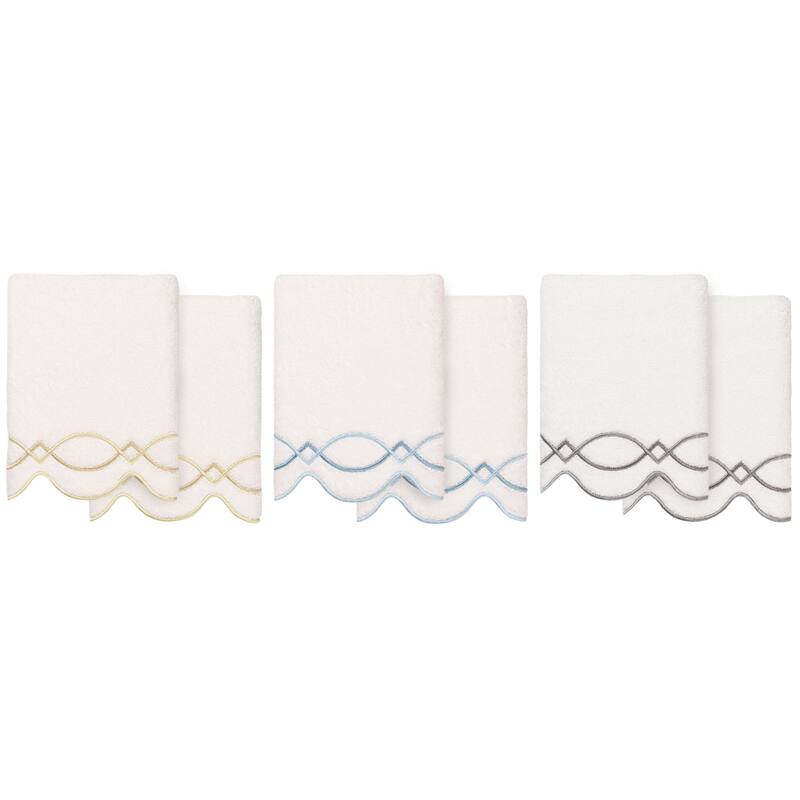 Authentic Hotel and Spa 100% Turkish Cotton DIAMOND CHAIN Scallop Embellished Towel Collection