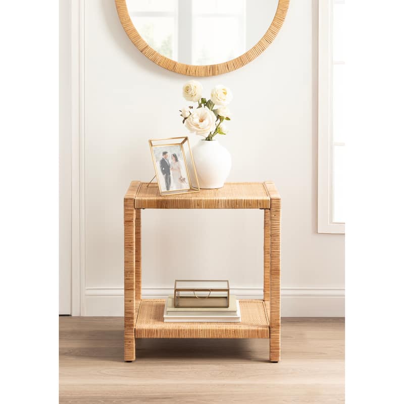 Kate and Laurel Rafina Rattan Rectangle Side Table - 14x22x24