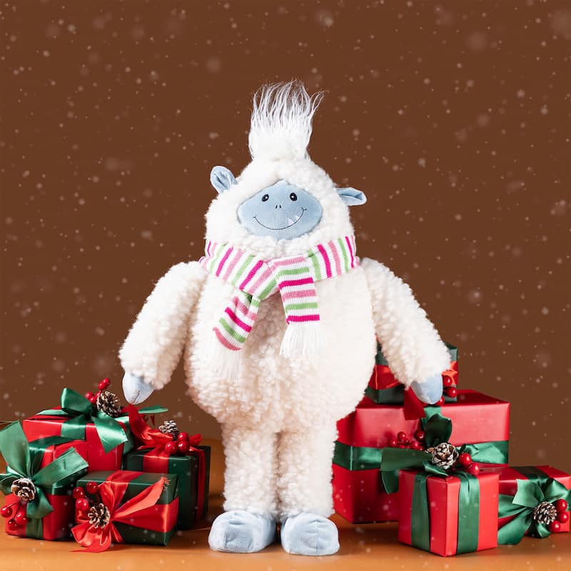 Glitzhome Fabric Christmas Yeti Snowman Highland Cow Shelf Sitters or Standing Figurines Decor