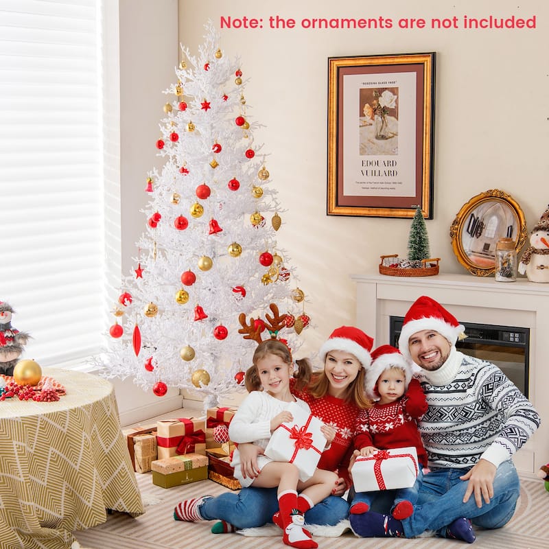 Gymax 6 FT Pre-Lit Artificial Christmas Tree White Hinged Xmas Tree w/
