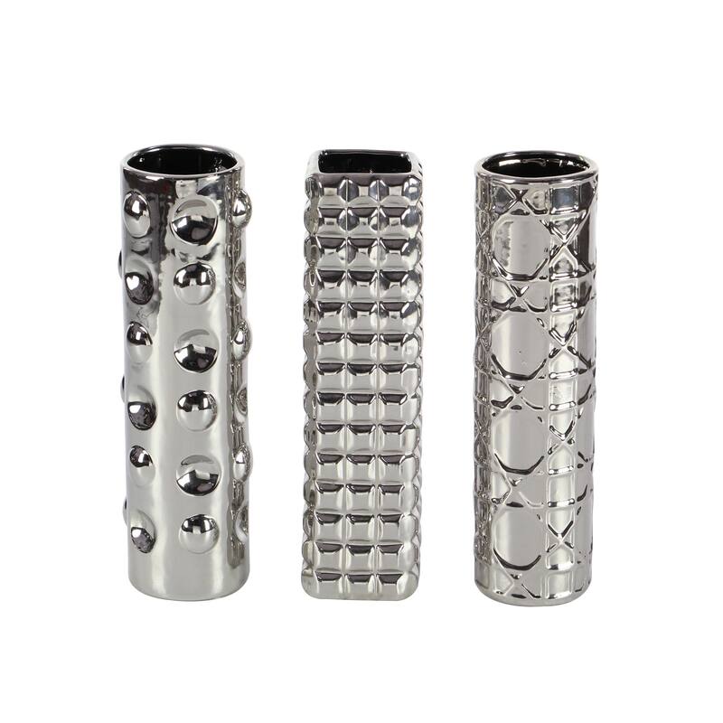 Ceramic Decorative Vase with Varying Patterns - Set of 3 Silver - Roche River Decor