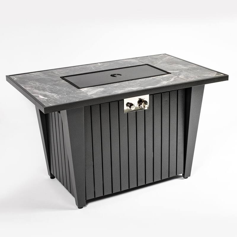 GDFStudio - Callahan 42" Steel Outdoor Fire Pit Table with Marble Tile Top, Glass Wind Guard & 50,000 BTU Flame
