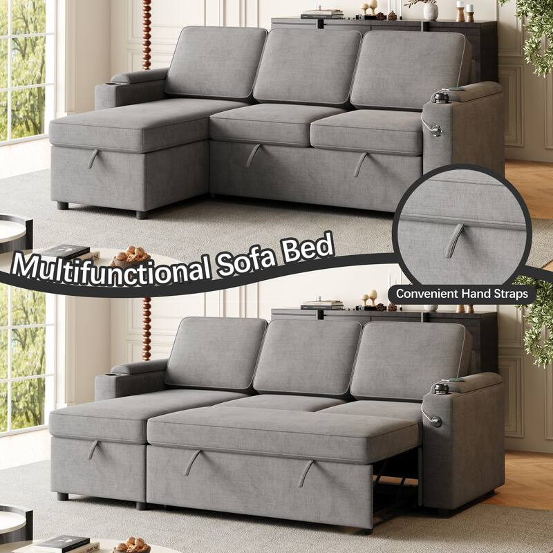 Sleeper Sofa with Storage, Cup Holder and USB Charging Port,Couch with Pull Out Bed, Daybed for Living Room Bedroom