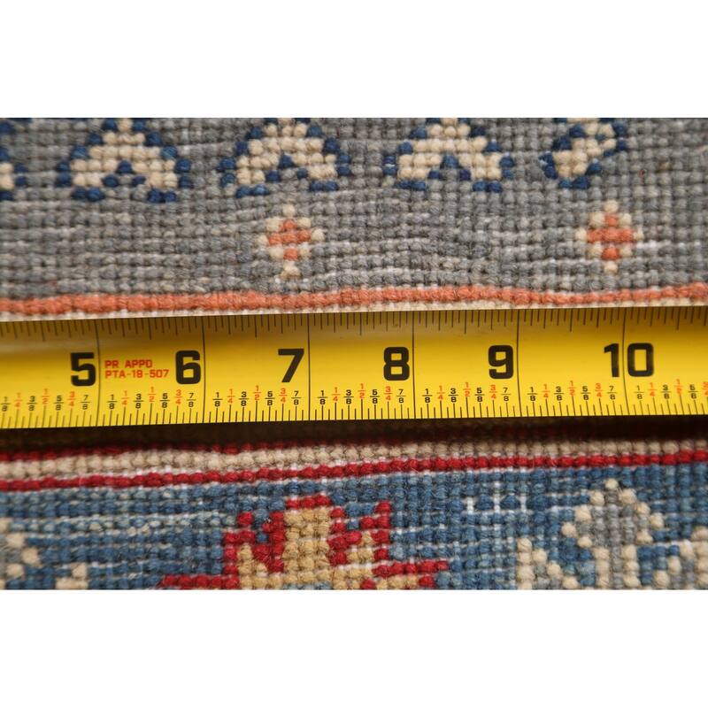 Traditional Geometric Kazak Oriental Grey Wool Runner Rug Hand-knotted - 2'8" x 9'9"