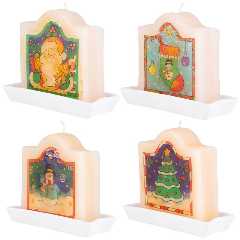 Santa Claus and Snowman Christmas Candles - 4" - Set of 4