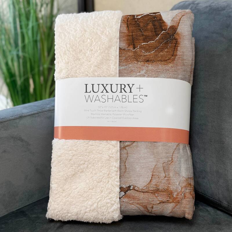Premium Machine Washable Modern Watercolor Sherpa Throw Blanket