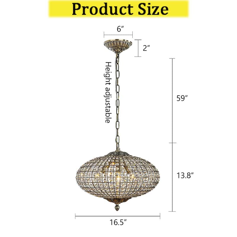 CraftHome Wide Light Retro French Handcrafted Cage Crystal Chandelier in Antique Bronze With Vintage Dimmable for Dining Room