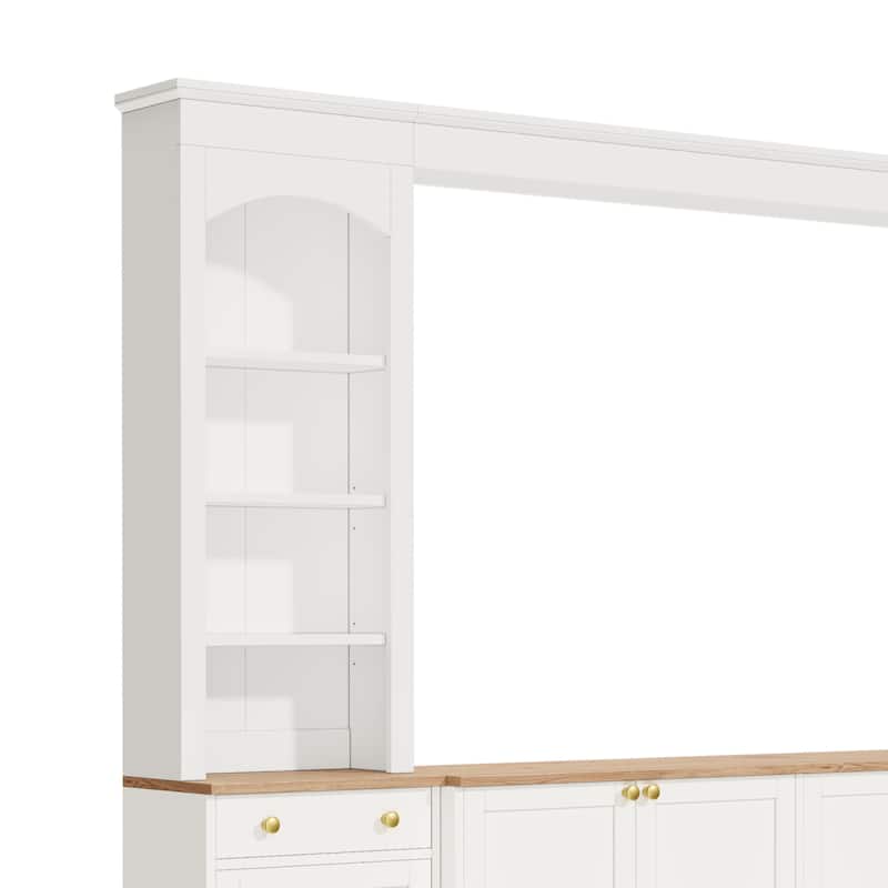 Farmhouse Arched Entertainment Center Wall Unit with Bookshelf,for TVs Up to 70",106"Multi-Functional Media Console with Drawer
