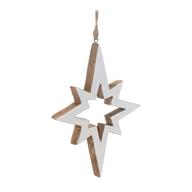 Cut-Out Wood Star Christmas Ornaments - 10" - White and Brown - 4ct